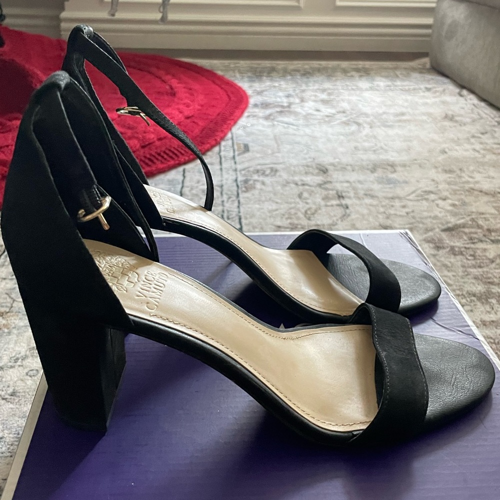 Vince Camuto Suede Black Open Toe heels
